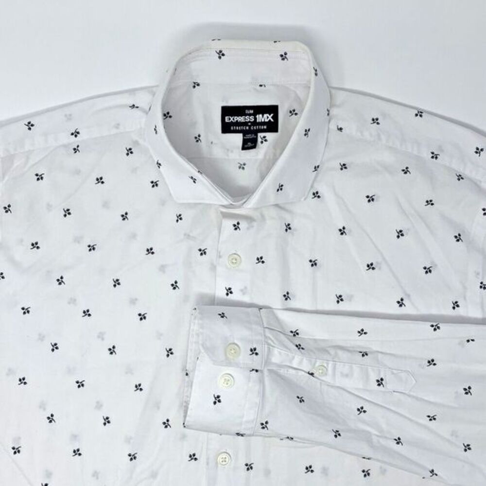 Express 1MX Slim Fit Stretch White Long Sleeve Button‎ Up Men's Shirt Size XL